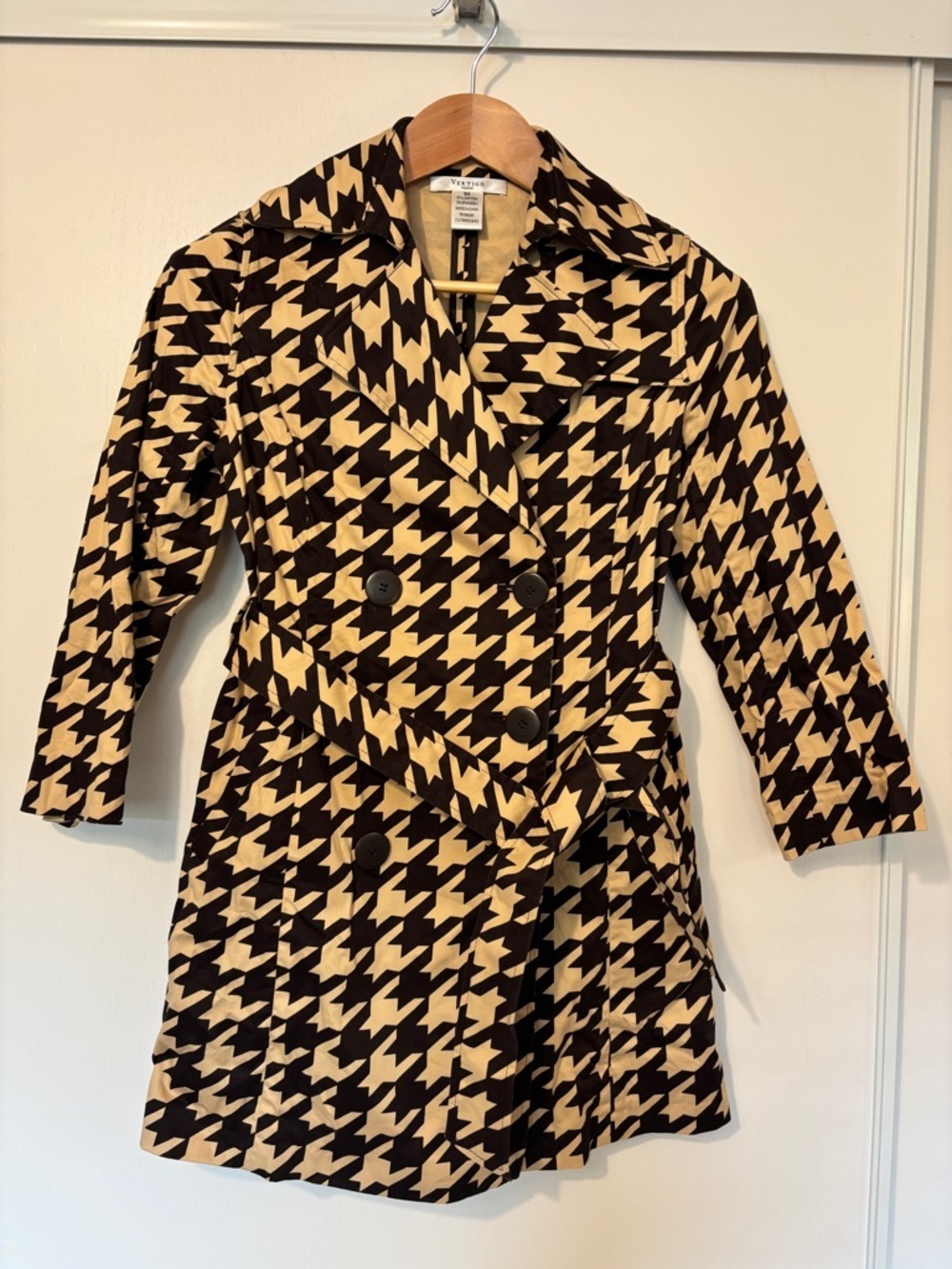 Vertigo Paris Brown Houndstooth Trench Size XS French Timeless Romantic Luxury - Picture 1 of 15
